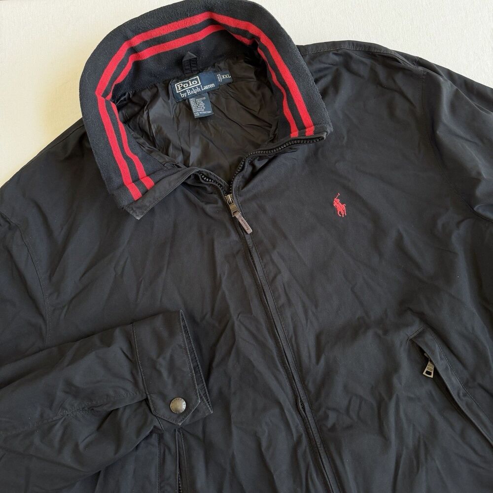 Vintage Polo Ralph Lauren Black Red Collar Harrington Style Jacket Men's XXL